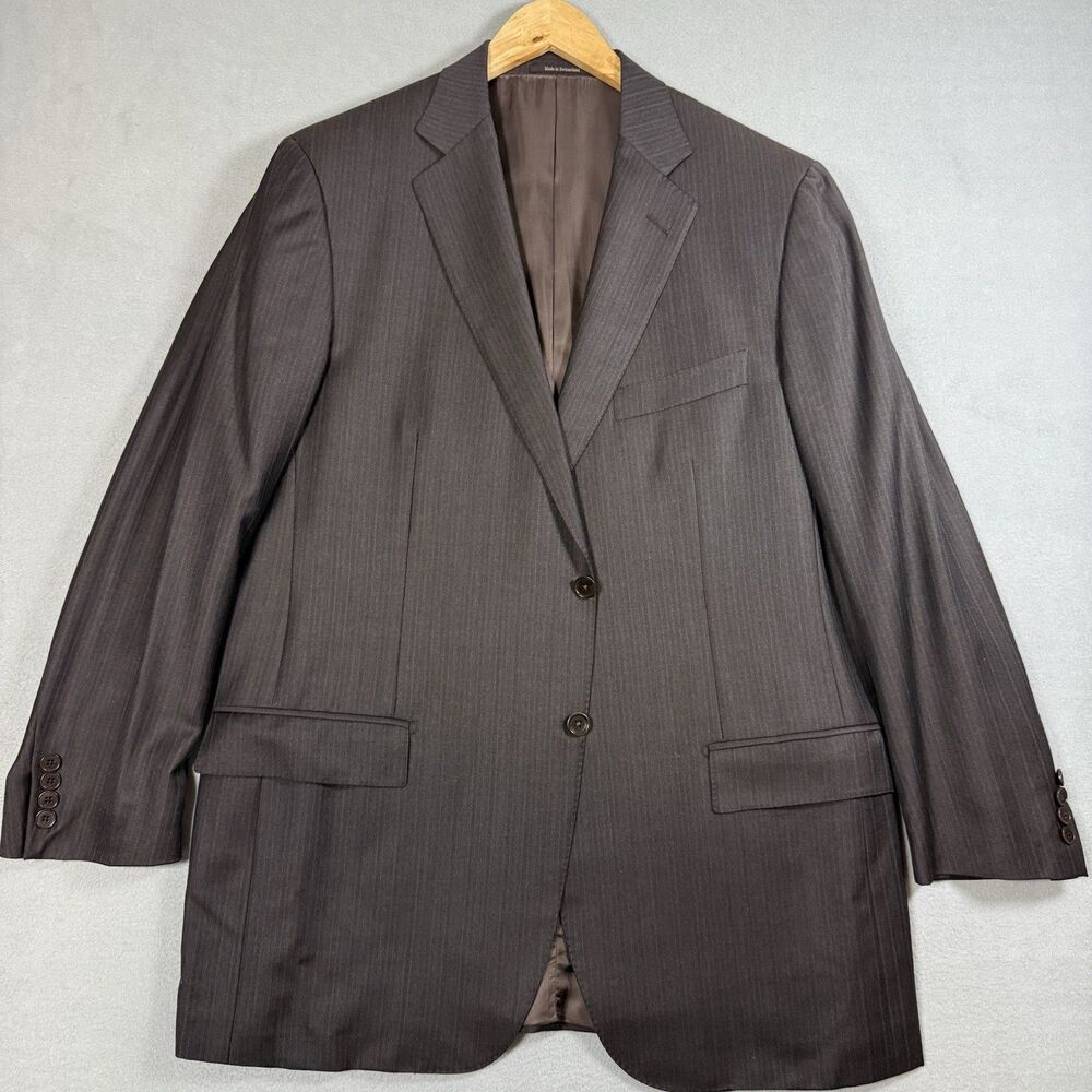 Ermenegildo Zegna Traveller Micronsphere Suit Jacket 46R Brown Pinstripe Wool